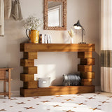 Geometric Block Stacked Wood Rectangular Console Table - Omega Lifestyles