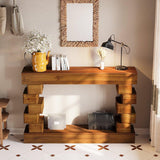 Geometric Block Stacked Wood Rectangular Console Table - Omega Lifestyles