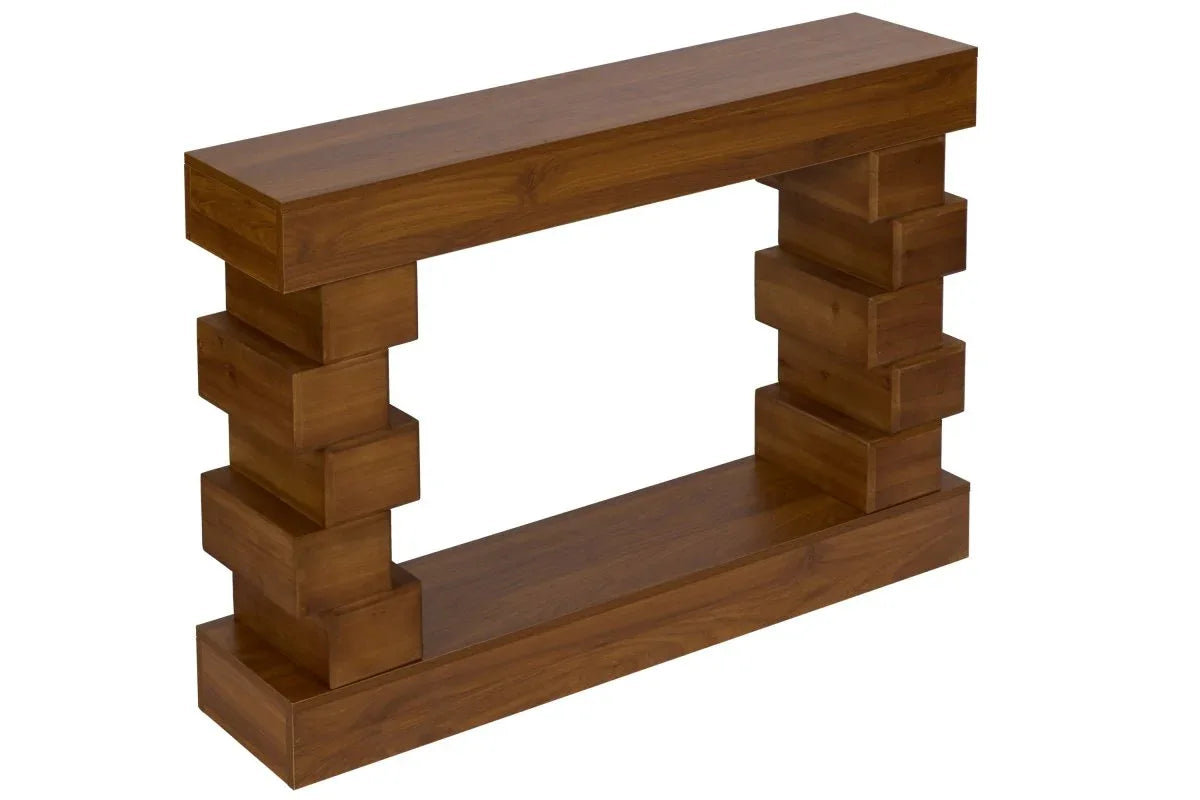 Geometric Block Stacked Wood Rectangular Console Table - Omega Lifestyles