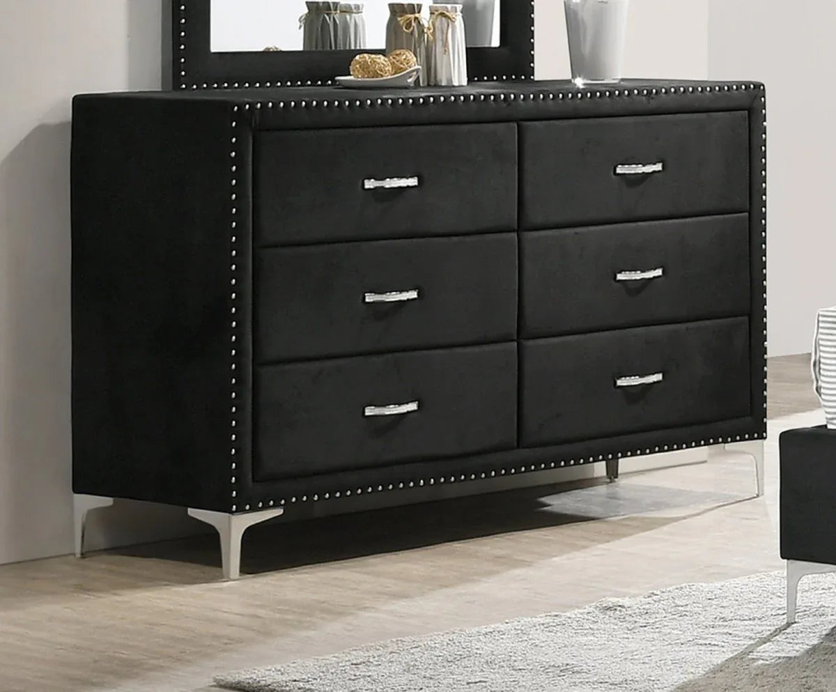 Glam Velvet Upholstered Six-Drawer Tufted Dresser - Omega Lifestyles