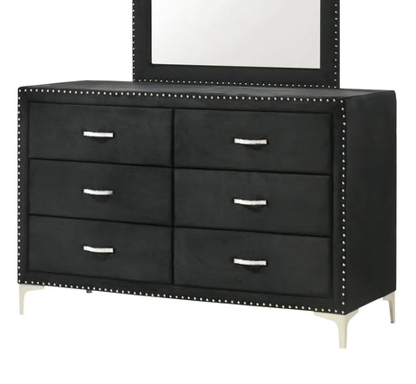 Glam Velvet Upholstered Six-Drawer Tufted Dresser - Omega Lifestyles