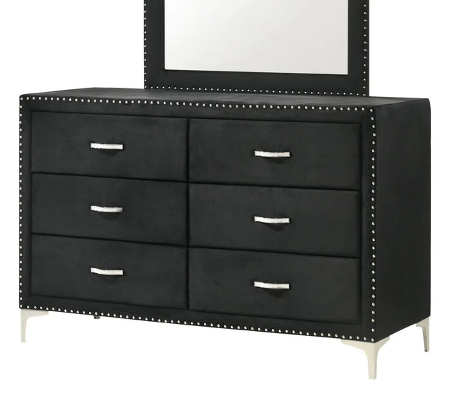 Glam Velvet Upholstered Six-Drawer Tufted Dresser - Omega Lifestyles