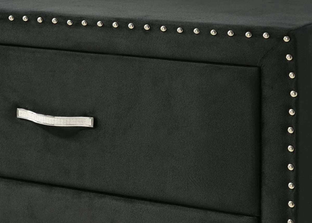 Glam Velvet Upholstered Six-Drawer Tufted Dresser - Omega Lifestyles