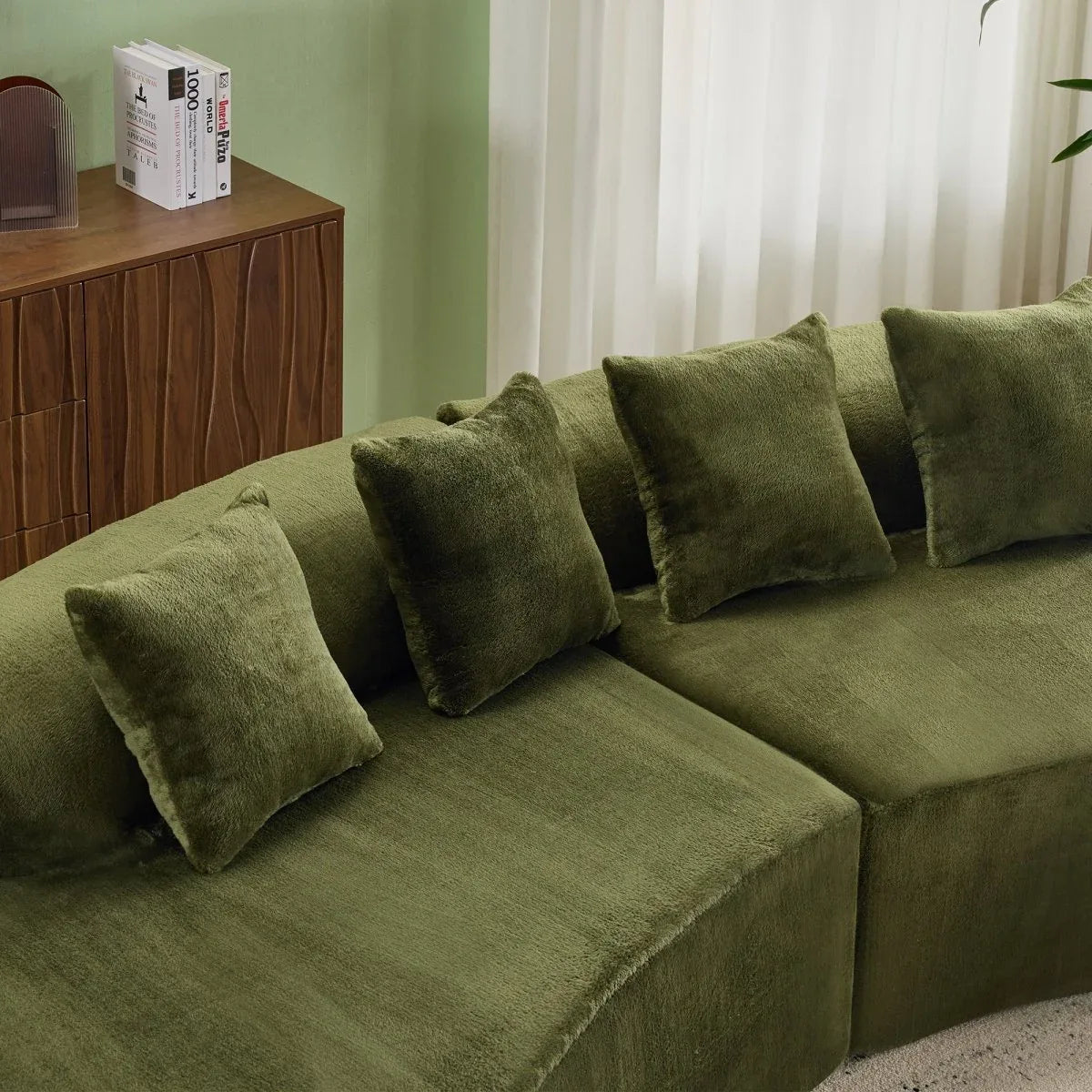 Green Modular Velvet Curved 4-Seat Sofa - Omega Lifestyles
