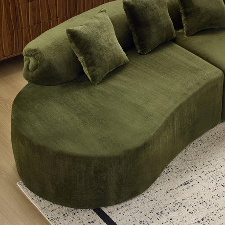 Green Modular Velvet Curved 4-Seat Sofa - Omega Lifestyles