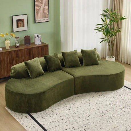 Green Modular Velvet Curved 4-Seat Sofa - Omega Lifestyles