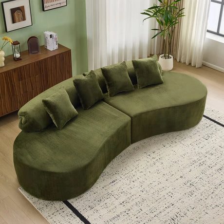 Green Modular Velvet Curved 4-Seat Sofa - Omega Lifestyles