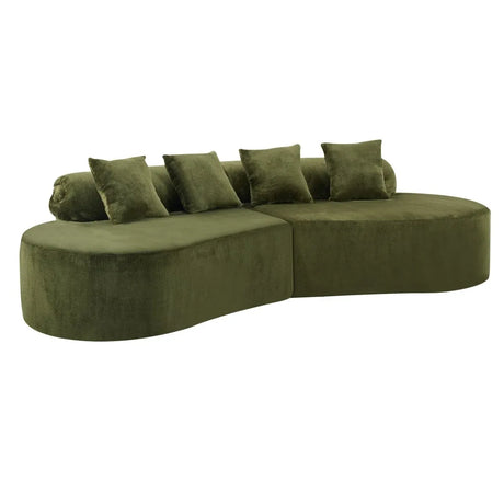 Green Modular Velvet Curved 4-Seat Sofa - Omega Lifestyles