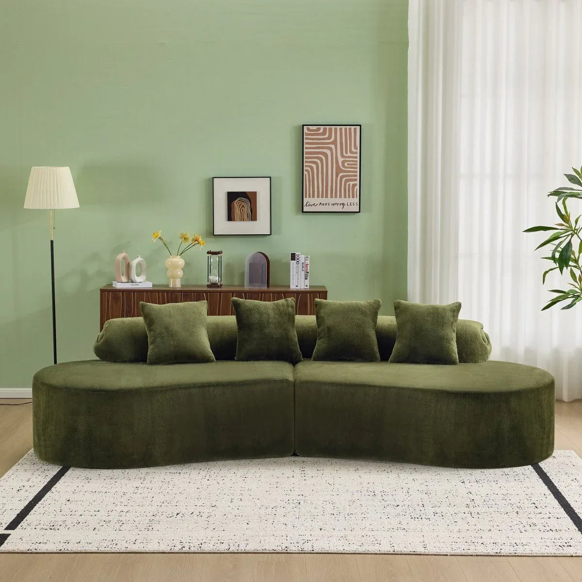 Green Modular Velvet Curved 4-Seat Sofa - Omega Lifestyles