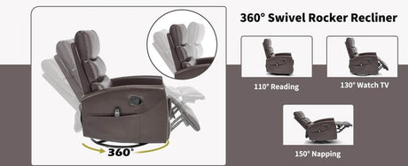 Heat Massage Medium - Firm Faux Leather Swivel Recliner Chair - Restanew - Omega Lifestyles