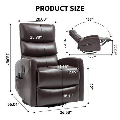 Heat Massage Medium - Firm Faux Leather Swivel Recliner Chair - Restanew - Omega Lifestyles