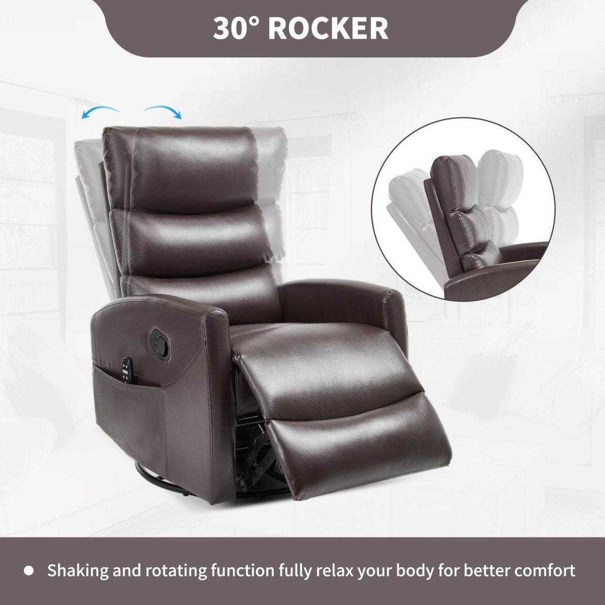 Heat Massage Medium - Firm Faux Leather Swivel Recliner Chair - Restanew - Omega Lifestyles