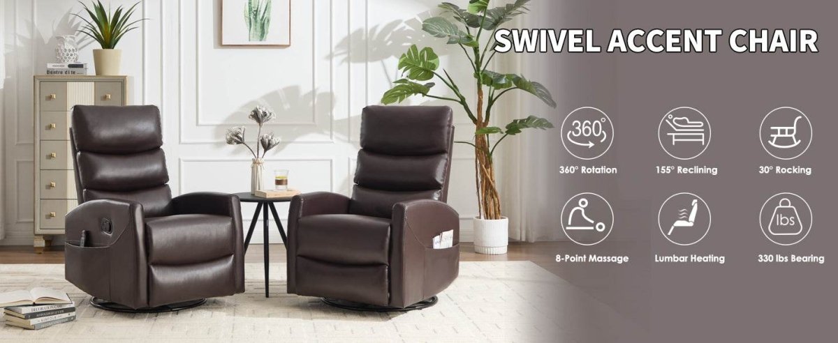 Heat Massage Medium - Firm Faux Leather Swivel Recliner Chair - Restanew - Omega Lifestyles