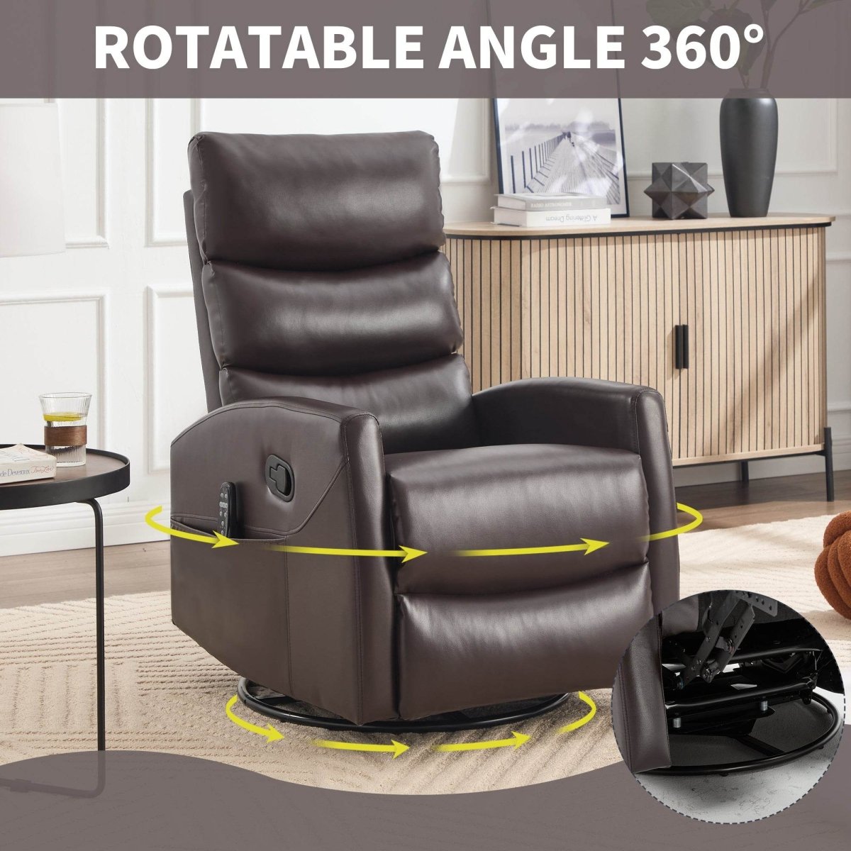 Heat Massage Medium - Firm Faux Leather Swivel Recliner Chair - Restanew - Omega Lifestyles