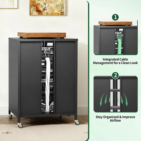 Heavy-Duty Metal AV Media Storage Cabinet With Wheels - Omega Lifestyles