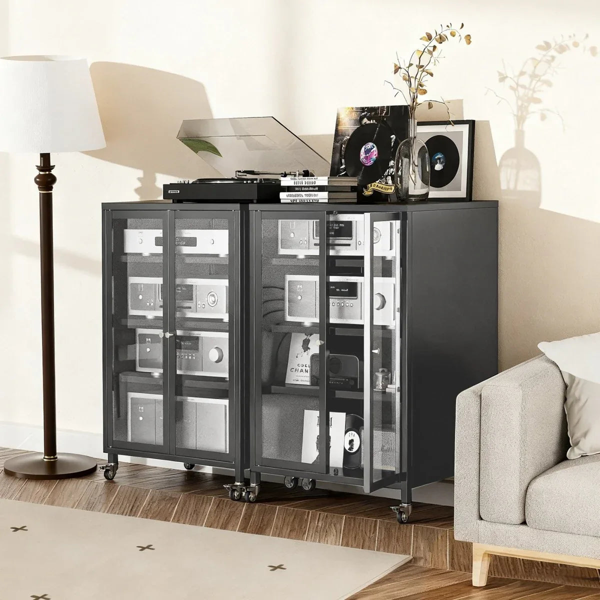 Heavy-Duty Metal AV Media Storage Cabinet With Wheels - Omega Lifestyles