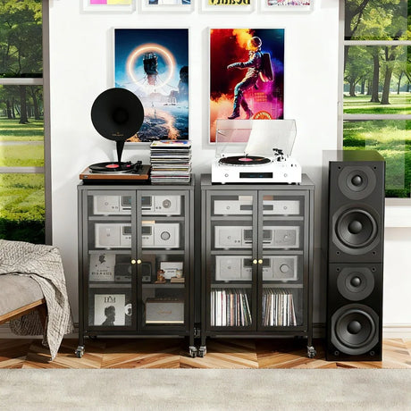Heavy-Duty Metal AV Media Storage Cabinet With Wheels - Omega Lifestyles