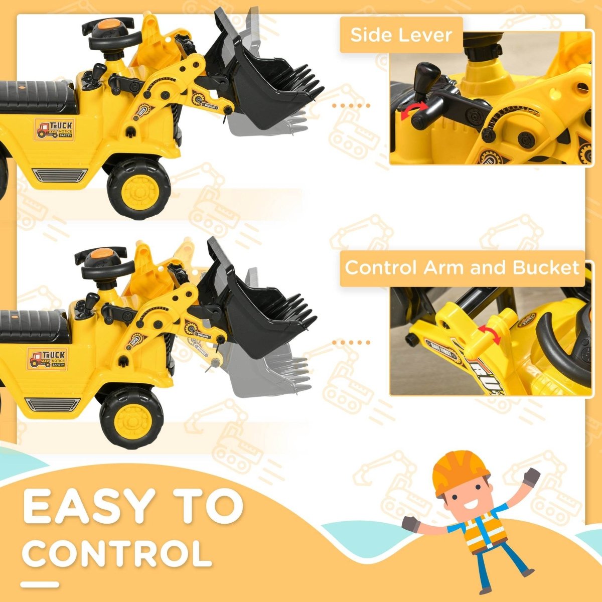 Kids 2 - in - 1 Ride On Excavator Bulldozer With Storage - Restanew - Omega Lifestyles