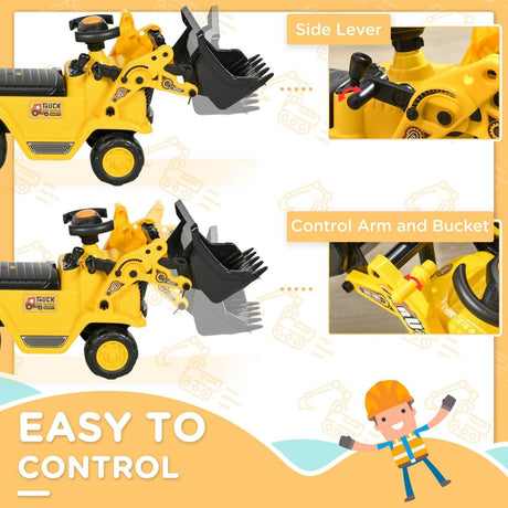 Kids 2 - in - 1 Ride On Excavator Bulldozer With Storage - Restanew - Omega Lifestyles