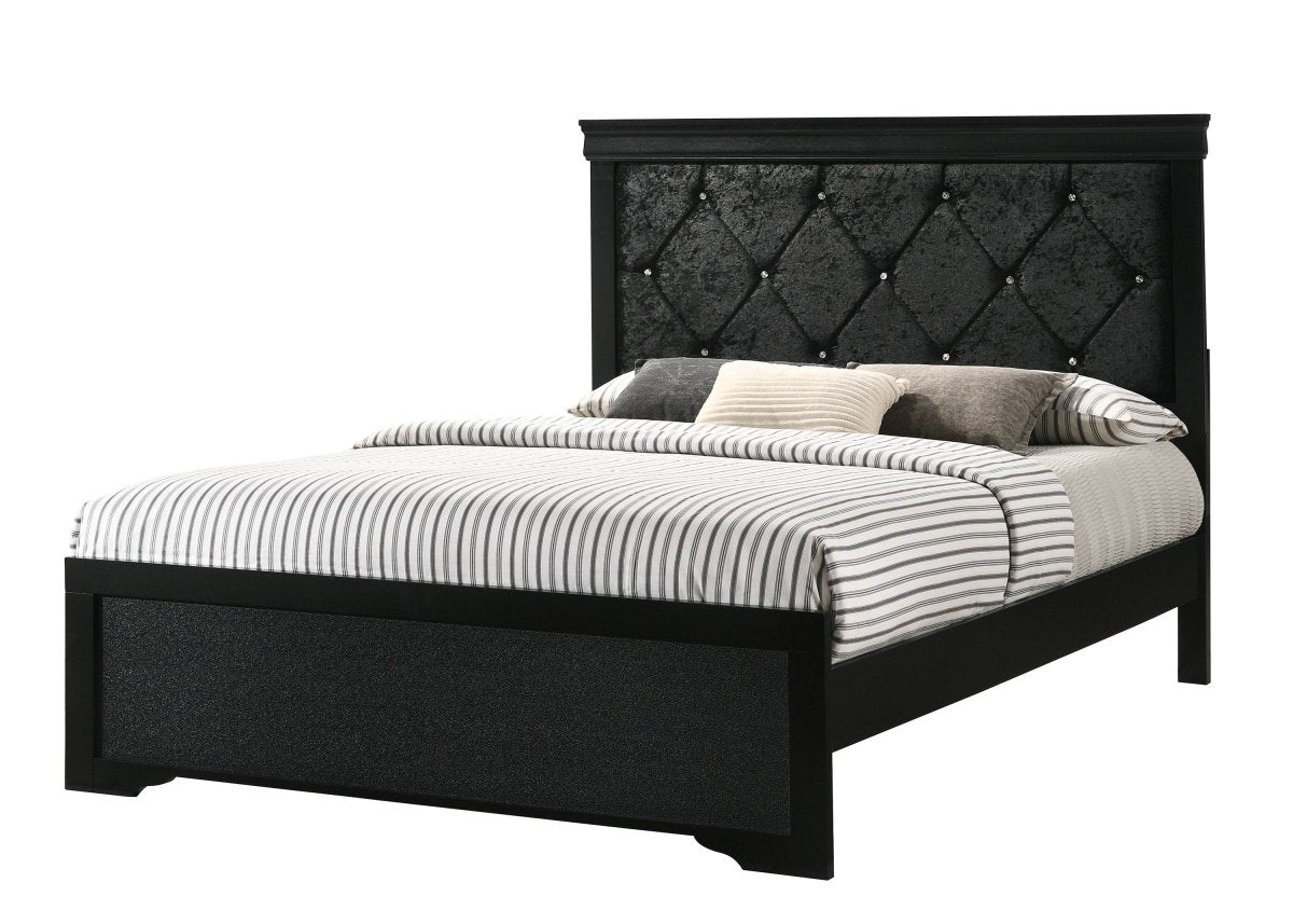 King Black Solid Wood Upholstered Panel Bed Frame - Restanew - Omega Lifestyles