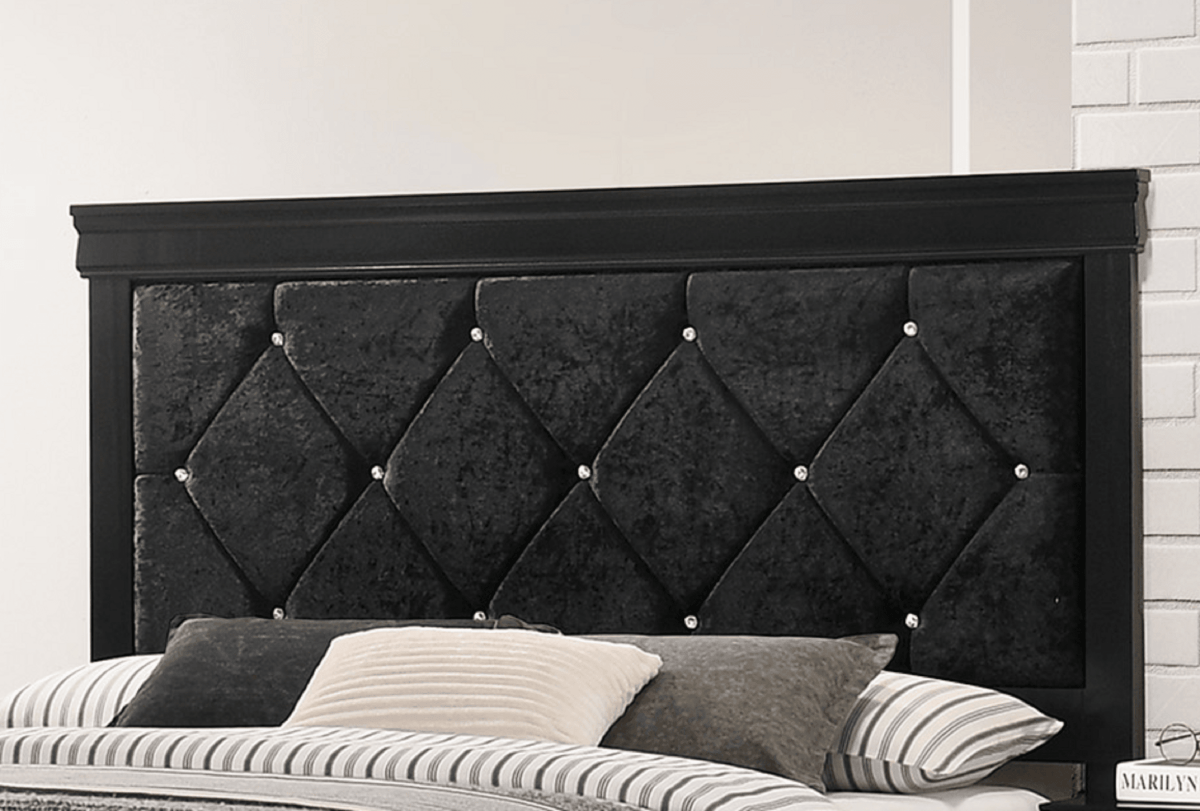 King Black Solid Wood Upholstered Panel Bed Frame - Restanew - Omega Lifestyles