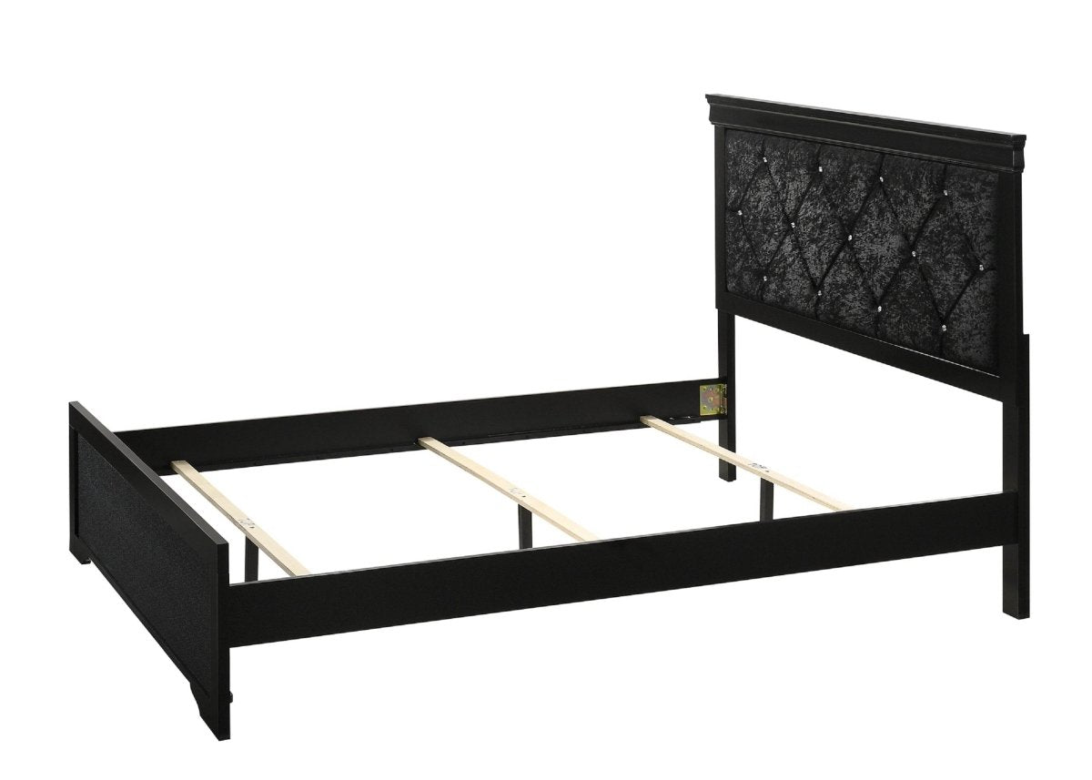 King Black Solid Wood Upholstered Panel Bed Frame - Restanew - Omega Lifestyles
