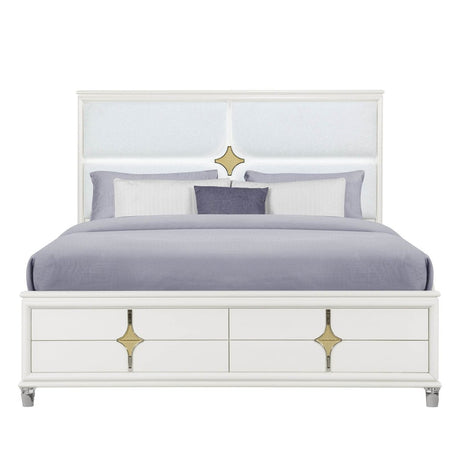 King Contemporary Solid Wood Panel Bed Frame With LED Lights - Restanew - Omega Lifestyles