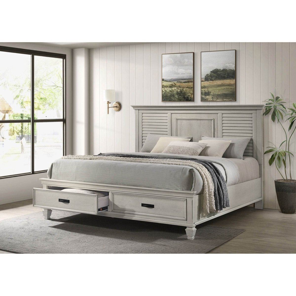 King Farmhouse Panel Wood Storage Bed Frame - Restanew - Omega Lifestyles