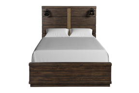 King Industrial Farmhouse Solid Wood Bed Frame With Bluetooth - Omega Lifestyles