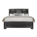 King Modern Gray Solid Wood Bookcase Bed Frame With Storage Drawers - Restanew - Omega Lifestyles