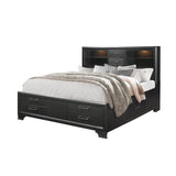 King Modern Gray Solid Wood Bookcase Bed Frame With Storage Drawers - Restanew - Omega Lifestyles