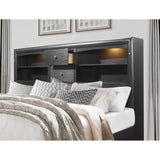 King Modern Gray Solid Wood Bookcase Bed Frame With Storage Drawers - Restanew - Omega Lifestyles