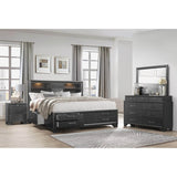 King Modern Gray Solid Wood Bookcase Bed Frame With Storage Drawers - Restanew - Omega Lifestyles