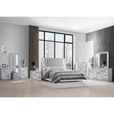 King Modern White Marble Wood Panel Bed Frame With LED Lighting - Restanew - Omega Lifestyles