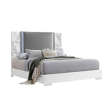 King Modern White Marble Wood Panel Bed Frame With LED Lighting - Restanew - Omega Lifestyles