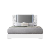 King Modern White Marble Wood Panel Bed Frame With LED Lighting - Restanew - Omega Lifestyles