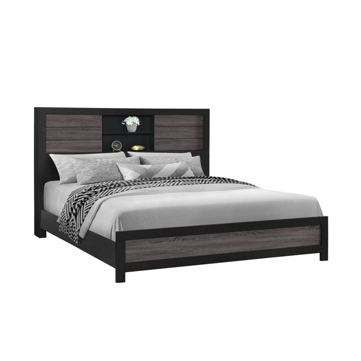 King Urban Farmhouse Solid Wood Bookcase Bed Frame - Restanew - Omega Lifestyles