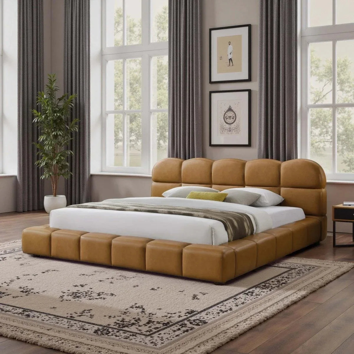 King Vegan Leather Biscuit-Tufted Platform Bed - Omega Lifestyles