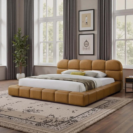 King Vegan Leather Biscuit-Tufted Platform Bed - Omega Lifestyles