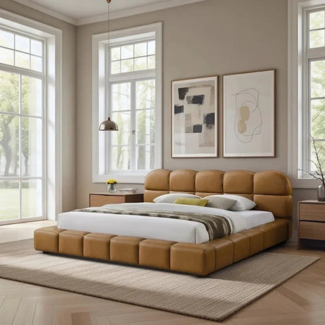 King Vegan Leather Biscuit-Tufted Platform Bed - Omega Lifestyles