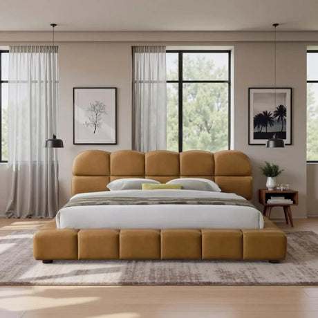 King Vegan Leather Biscuit-Tufted Platform Bed - Omega Lifestyles