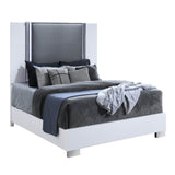 King White Solid Wood Panel Bed Frame With LED Lighting - Restanew - Omega Lifestyles