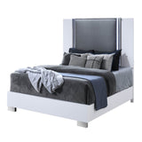 King White Solid Wood Panel Bed Frame With LED Lighting - Restanew - Omega Lifestyles