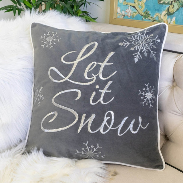 Let It Snow Embroidered 20x20-Inch Cotton Throw Pillow - Omega Lifestyles