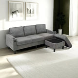 Light Grey Upholstered 3-Seat Sofa With Storage Ottoman - Omega Lifestyles
