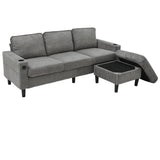 Light Grey Upholstered 3-Seat Sofa With Storage Ottoman - Omega Lifestyles