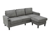 Light Grey Upholstered 3-Seat Sofa With Storage Ottoman - Omega Lifestyles