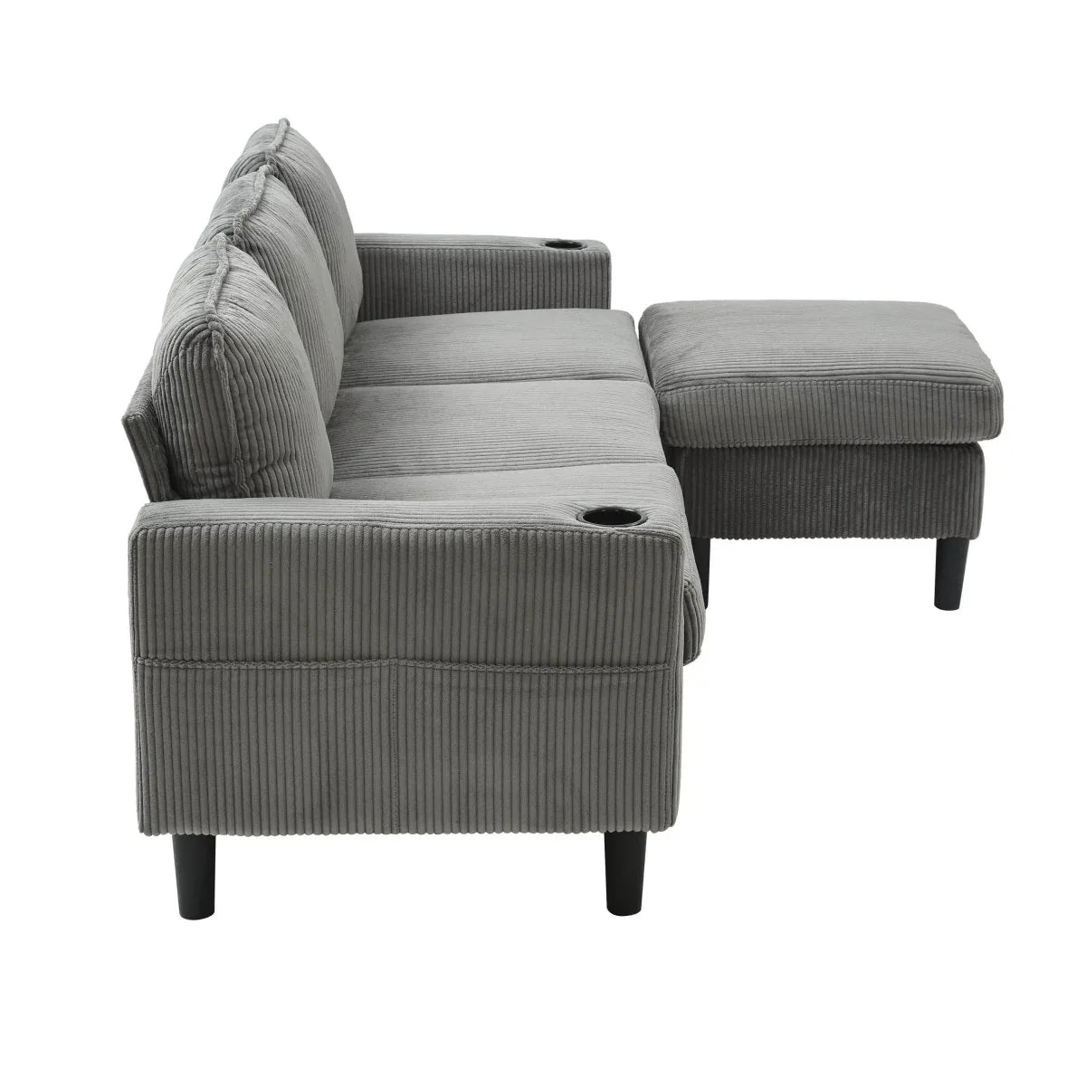 Light Grey Upholstered 3-Seat Sofa With Storage Ottoman - Omega Lifestyles