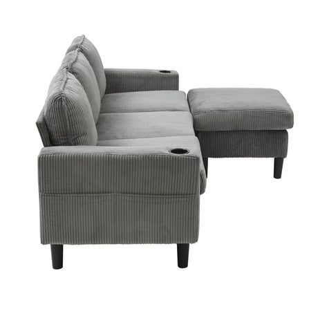 Light Grey Upholstered 3-Seat Sofa With Storage Ottoman - Omega Lifestyles