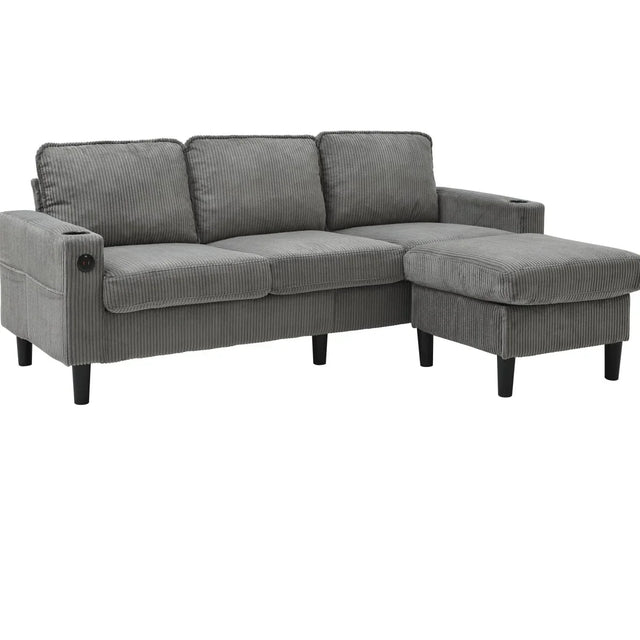 Light Grey Upholstered 3-Seat Sofa With Storage Ottoman - Omega Lifestyles